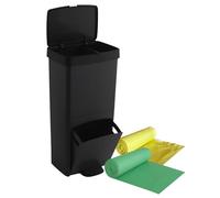 Pack Cubo de basura o reciclaje 70L en NEGRO, VERTICAL, 2 Compartimentos, Papelera residuos, 76 cm, INCLUYE bolsas de basura adaptadas 30+40L