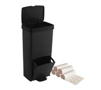 Pack Cubo de basura o reciclaje 70L en NEGRO VERTICAL, 2 compartimentos, Papelera residuos INCLUYE 5 rollos (75 bolsas) de basura de 10l