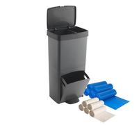 Pack Cubo de basura o reciclaje 70L, VERTICAL, 2 Compartimentos, Papelera residuos, 76 cm, fácil gestión, INCLUYE bolsas de basura adaptadas (10L + 3