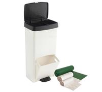 Pack Cubo de basura o reciclaje 70L, VERTICAL, 2 Compartimentos, Papelera residuos, 76 cm, INCLUYE bolsas de basura adaptadas: rollo 50L (10 bolsas) + rollo 30L (20 bolsas) + rollo 10L (15 bolsas)