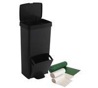 Pack Cubo de basura o reciclaje 70L, VERTICAL, 2 Compartimentos, Papelera residuos, 76 cm, INCLUYE bolsas de basura adaptadas: rollo 50L (10 bolsas) + rollo 30L (20 bolsas) + rollo 10L (15 bolsas)