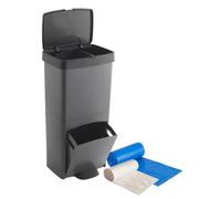 Pack Cubo de basura o reciclaje 70L, VERTICAL, 2 Compartimentos, Papelera residuos INCLUYE bolsas de basura adaptadas: 1 rollo 30L (15 bolsas) + 1 rollo 10L (15 bolsas)