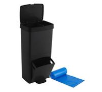 Pack Cubo de basura o reciclaje 70L, VERTICAL, 2 Compartimentos, Papelera residuos INCLUYE bolsas de basura adaptadas: 1 rollo 30L (15 bolsas)
