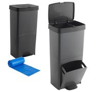 Pack Cubo de basura o reciclaje 70L, VERTICAL, 2 Compartimentos, Papelera residuos INCLUYE bolsas de basura adaptadas: 1 rollo 30L (15 bolsas)