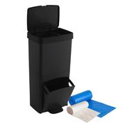 Pack Cubo de basura o reciclaje 70L, VERTICAL, 2 Compartimentos, Papelera residuos INCLUYE bolsas de basura adaptadas: 1 rollo 30L (15 bolsas) + 1 rollo 10L (15 bolsas)
