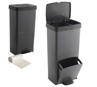 Pack Cubo de basura o reciclaje 70L VERTICAL, 2 compartimentos, Papelera residuos INCLUYE bolsas de basura adaptadas: 1 rollo 50L (10 bolsas)