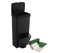 Pack Cubo de basura o reciclaje 70L, VERTICAL, 2 Compartimentos, Papelera residuos INCLUYE bolsas de basura adaptadas: 1 rollo 50L (10 bolsas) + 1 rollo 30L (20 bolsas)