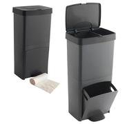 Pack Cubo de basura o reciclaje 70L VERTICAL, 2 compartimentos, Papelera residuos INCLUYE bolsas de basura adaptadas: 1 rollo 10L (15 bolsas)