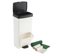 Pack Cubo de basura o reciclaje 70L, VERTICAL, 2 Compartimentos, Papelera residuos INCLUYE bolsas de basura adaptadas: 1 rollo 50L (10 bolsas) + 1 rollo 30L (20 bolsas)