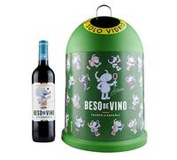 Pack - Cubo de Reciclaje Miniglú Ecovidrio con Diseño Beso de Vino + Botella Beso de Vino Syrah & Garnacha