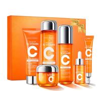 Pack Cuidado Facial Vitamina C 6 Piezas,Set Skincare Mujer Hidratante e Iluminador con Sérum Vitamina C,Limpiador Facial,Tónico,Crema Facial,Contorno de Ojos y Loción,Rutina Facial Completa