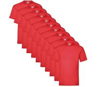 Pack de 10 Camisetas básicas Fruit of The Loom Valueweight 100% Algodón, 10 Colores, Ideal para Personalizar Cualquier Uniforme o Eventos. (FR/ES, Letras, S, Regular, Regular, Rojo)