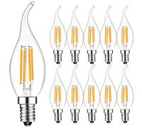 Pack de 10 Unidades Bombillas Vela de Filamento LED E14,4W Equivalente a 30W, 300 Lúmenes, Color blanco cálido 2700K, Bombilla retro vintage, No regulable