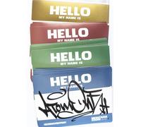 Pack de 100 pegatinas metálicas con texto en inglés "Hello My Name Is"