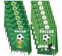 Pack de 12 bolsas de papel para fiesta de fútbol con 2 pegatinas de fútbol, bolsas de regalo de piel con temática de fútbol
