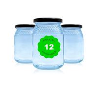 Pack de 12 botes para miel con tapa incluida; almacenaje de miel; conserva de miel; conserva hermetica de miel. (Negro, 1/2 kg)