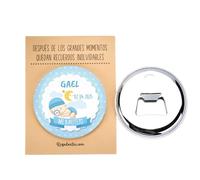 Pack de 12 Chapas abrebotellas personalizadas con imán, 58 mm, Envoltorio opcional, Detalles bautizo, Detalles invitados bautizo, Detalles personalizados bautizo, Regalantes (Modelo Dulces Sueños)