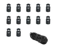 Pack de 12 Cierres Negros + 1 Metro de Cordón, Tope para Cordones, Cierres de Plástico para Ropa, Calzado y Accesorios, Tancas para Cordones, Variedad de Estilos y Opciones (Única, Negro, 12)