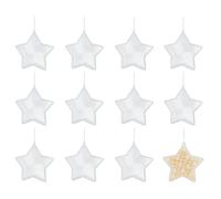 Pack de 12 Estrellas 5 Puntas plástico Transparente para Colgar 2 Partes 8cm.