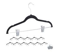 Pack de 12 Perchas Ropa Terciopelo con Pinzas y Giro de 360º, Metal, 43 cm, Negro