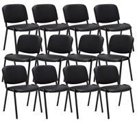 CLP Set De 12 Sillas De Conferencia Ken Tapizadas En Simil Cuero& Base De Metal Negro | 12 Sillas De Reuniones Apilables, Color:Negro