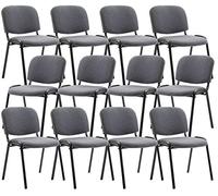 Pack De 12 Sillas De Conferencia Ken Tapizadas En Tela | 12x Sillas De Reuniones Apilables I Set 12 Sillas De Espera Base De Metal I Color:, Color:Gris