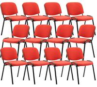 Pack De 12 Sillas De Conferencia Ken Tapizadas En Tela | 12x Sillas De Reuniones Apilables I Set 12 Sillas De Espera Base De Metal I Color:, Color:Rojo