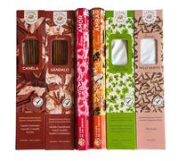 Pack de 120 Inciensos Naturales - 6 Fragancias para Meditación, Aromaterapia, Bienestar y Limpieza Energética - Sin Tóxicos (Ámbar, Sándalo, Buena Fortuna, Amor, Palo Santo y Canela)