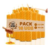 Pack de 16 Velas de Miel de Abeja para Rituales 100% Natural - DECEVI - Hechas a Mano - Origen España - SIN PARAFINA - Velas 10 cm x 2,2 cm - Enciende la Magia de la Luz Suave y Cálida