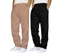 Pack de 2/3 pantalones de chándal para hombre, pantalones de deporte holgados, cintura elástica, pantalones de ocio, transpirables, largos, anchos, con bolsillos y cordón, Z01Café, XXL