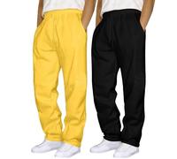 Pack de 2/3 pantalones de chándal para hombre, pantalones de deporte holgados, cintura elástica, pantalones de ocio, transpirables, largos, anchos, con bolsillos y cordón, Z01yellow, S