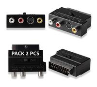 Pack de 2 adaptadores Euroconector SCART a RCA y S-Video con conmutador bidireccional | Compatible con TV, VHS, DVD, y consolas retro | Conexión fácil con 2x audio, 1x video y 1x S-Video | Adaptador