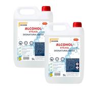 Pack de 2 Alcohol Etílico Desnaturalizado 96º - 5 Litros | Uso Técnico | Limpieza de Superficies, Disolvente, Electrónica | No Apto Consumo Humano | Envase de Seguridad (5+5 Litros)