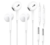 Pack de 2 auriculares con cable, jack de 3,5 mm, cable de auriculares con micrófono y control de volumen, compatible con iPad, reproductores MP3/4, Huawei, iPhone 6/5/SE, etc. dispositivos de audio de