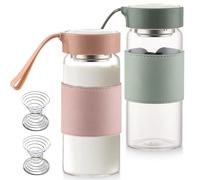Pack de 2 batidos de proteínas de cristal premium, 500 ml, sin BPA, botella de cristal sostenible, sin sabor y a prueba de fugas, para proteínas y deportes (verde y rosa)