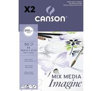 Pack de 2 Blocs Encolados, A5, 50 Hojas, Canson Mix Media Imagine, Grano Fino 200g