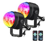Pack de 2 bolas de discoteca LED RGB con control remoto - 7 colores y 3 modos, rotación 360°, activación por música, iluminación novedosa para fiestas infantiles, Navidad, DJ y hogar - Color: System