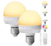 Pack de 2 bombillas recargables con mando a distancia, bombillas LED de color E27 regulable con mando a distancia e imán, lámparas recargables USB-C, bombillas para luz de emergencia, luz nocturna