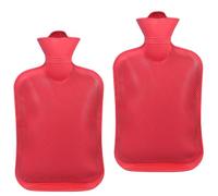 Pack de 2 botellas de agua caliente, sin funda, de caucho natural, segura y duradera, grande, 2 l, regalo para niños y adultos (rojo)