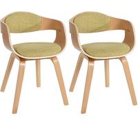 CLP Juego de 2 sillas ergonómicas Kingston, sillones con Respaldo Envolvente, Base de Madera, hasta 150 kg, Color:Natura/Verde Claro, Color del Marco:Natura