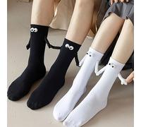 Pack de 2 Calcetines Unisex Negros y Blancos Magnéticos de en con Decoración de Ojo Grande a , Uso Diario para , Altura Media Pantorrilla