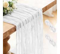 Pack de 2 Caminos de Mesa Blanco, 300 x 90 cm Estilo Bohemio Rústicos Camino de Mesa para Bodas, Fiestas de Cumpleaños, Baby Showers, Despedidas Soltera Decoración de Banquetes