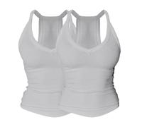 Pack de 2 camisetas sin mangas con cuello en V, sujetador integrado, camiseta de espagueti, sin mangas, de verano, corte ajustado, acanalado, espalda cruzada, camiseta básica, monocolor, gris, L