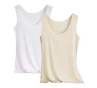Pack de 2 camisetas sin mangas para mujer, camiseta interior elástica, sin mangas, ropa interior de verano, camiseta ajustada, ligera, cuello en U, camiseta de tirantes, monocolor, camiseta interior