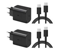 Pack de 2 Cargadores Rápidos USB C de 45W para Pared, Compatible con Samsung Galaxy S24 Ultra/S24/S24+/S23/S23+/S23 Ultra/S22+/S22 Ultra, Note 20/10/9/8/A73/A53/A52/S10, Incluye Cable de 1.8 Metros