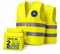 Pack de 2 Chalecos Reflectantes Homologados + 2 Bolsas | Talla Única "L" | Chaleco Coche y Moto Homologado DGT | Chaleco Reflectante Homologado | Chalecos Reflectantes Seguridad | Chaleco de Trabajo