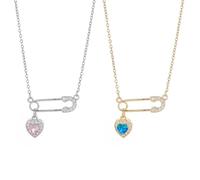 Pack De 2 Collares con Forma De Broche, Collares con Cole En Forma De Corazón, Collares Creativos, Collares con Tachuelas De Strass, Collares Elees para Mujer