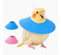 Pack de 2 collares de recuperación para pájaros XS, collar para pájaros antipicorage de ante suave, cónico, protección de loro y periquito, adecuado para una gargantilla de 6 a 9 cm, rosa + azul