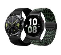 Pack de 2 correas de reloj elásticas de nailon de 22 mm, correa elástica trenzada con lazo, unisex, compatible con Amazfit GTS 4 Mini/GTS 4/GTS 2/Galaxy Watch 3/S3 Classic, negro, verde oscuro, Eine