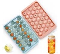Pack de 2 Cubiteras para Hielo Redondos, Moldes para Cubitos de Hielo de Plástico sin BPA, Hielera Reutilizable para Cócteles, Whisky y Bebidas, Medidas 20x12cm, Colores Azul y Rosa